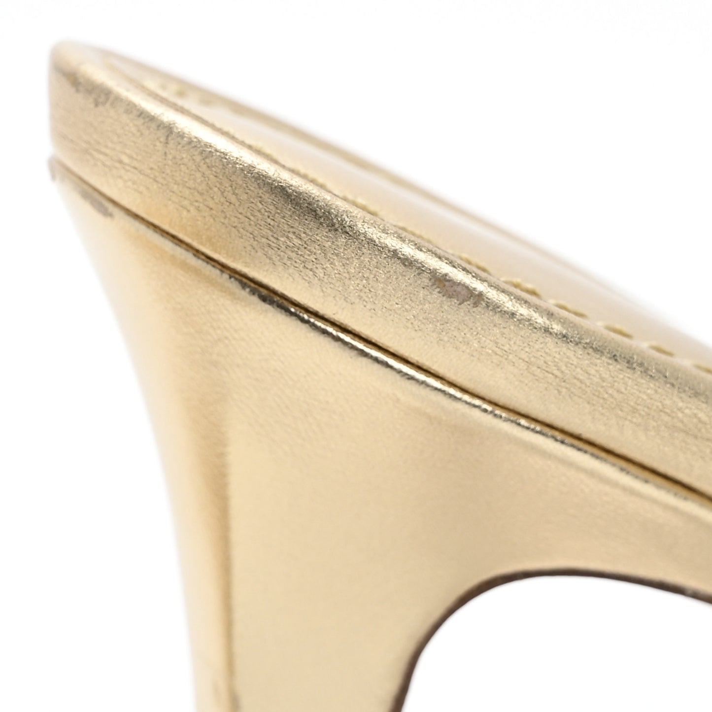 Metallic Lambskin Embossed Monogram Revival High Heel Mules 39.5  Gold