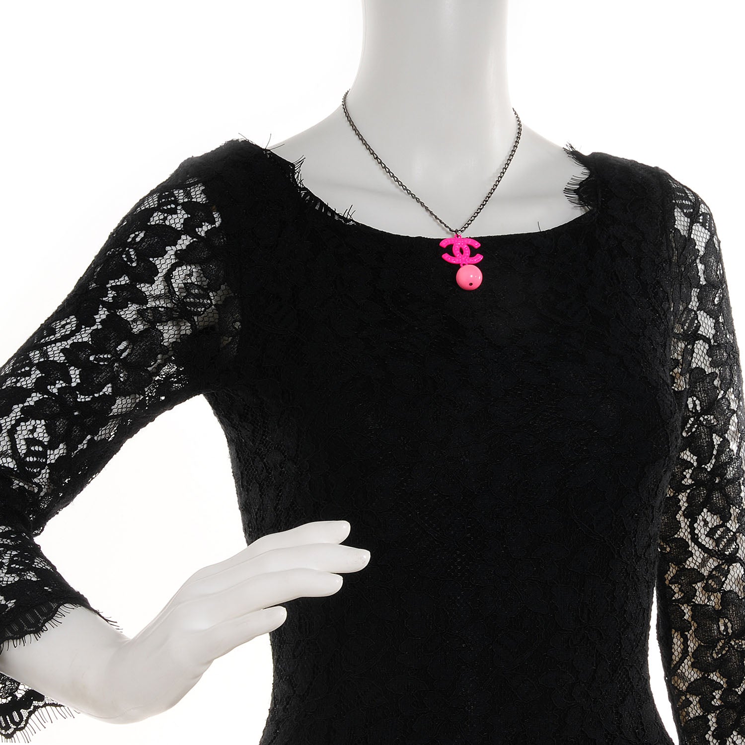 Chanel CC Bead Pendant Necklace Ruthenium Pink 2 of 7