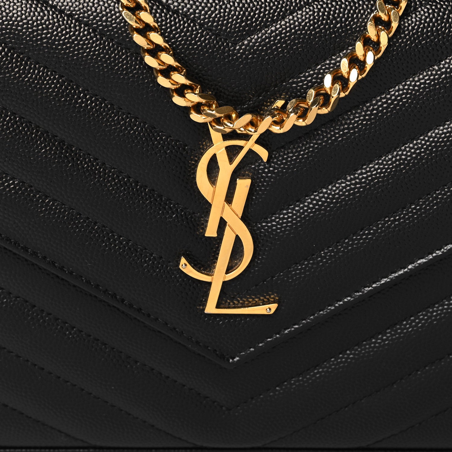 Saint Laurent Grain De Poudre Matelasse Chevron Monogram Chain Wallet Black 8 of 11