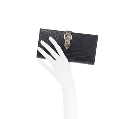 Hermes Matte Alligator Lizard Bearn Wallet Bleu Marine Ombre 2 of 9