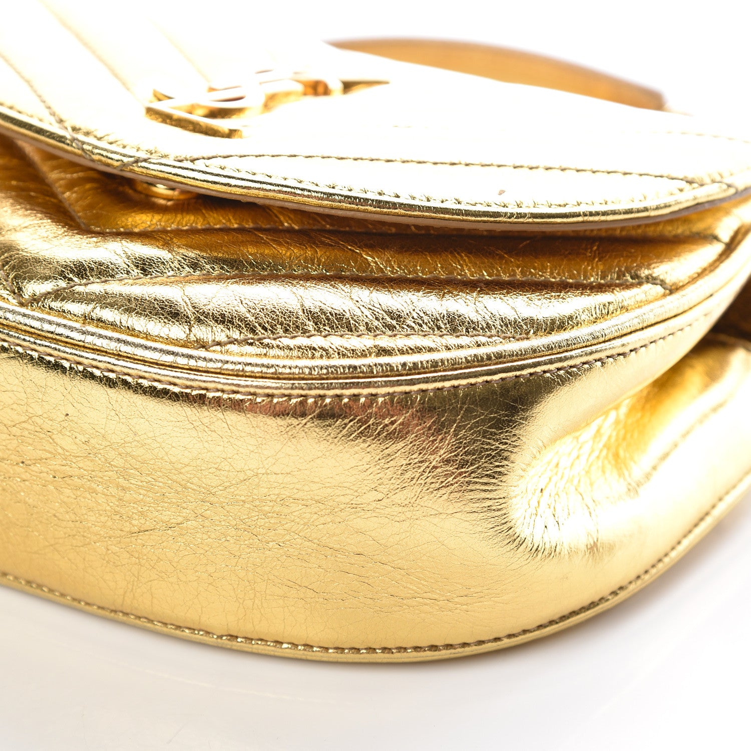 Saint Laurent Metallic Calfskin Matelasse Monogram Small Bubble Chain Crossbody Gold 6 of 14