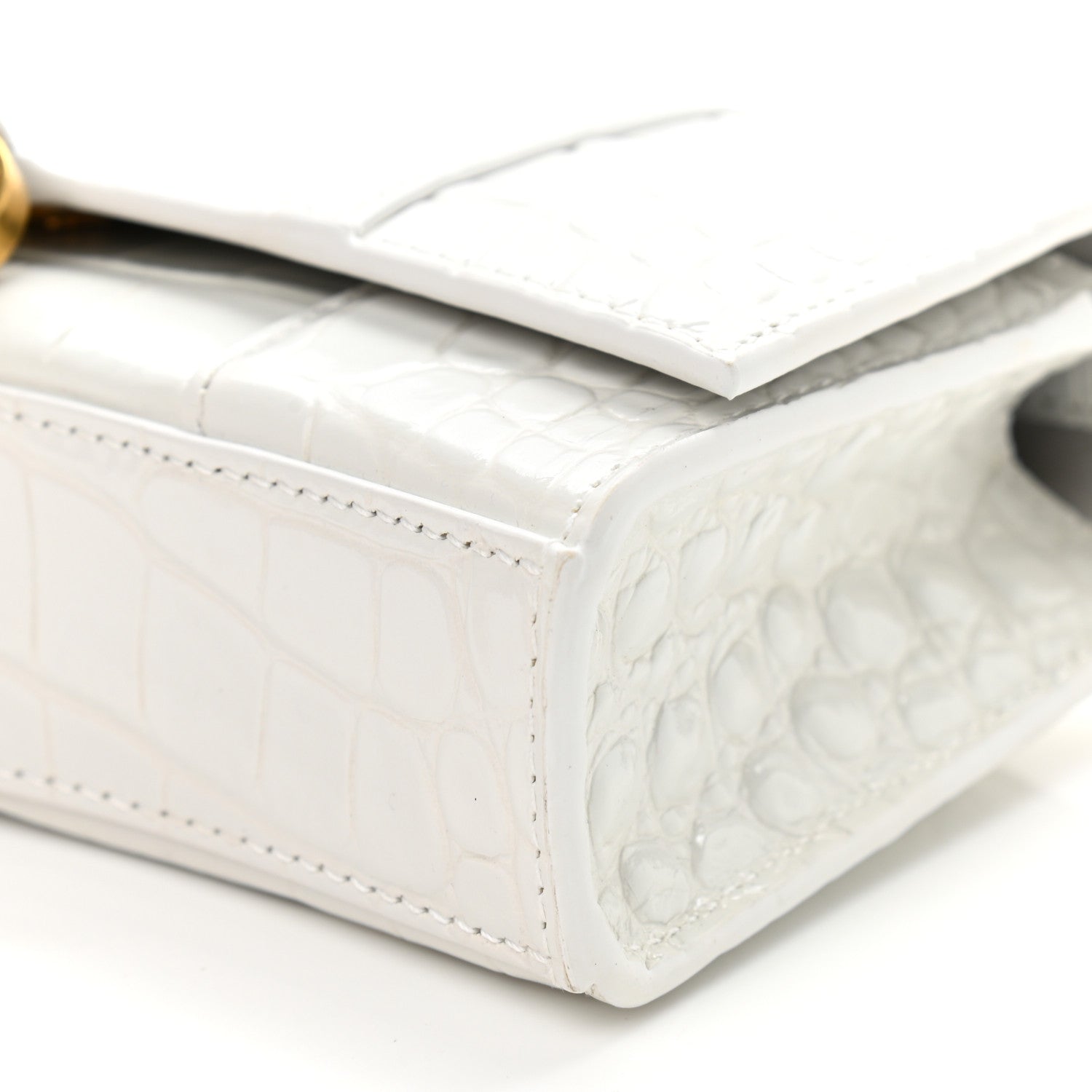 Balenciaga Shiny Calfskin Crocodile Embossed Hourglass Chain Bag White 6 of 11