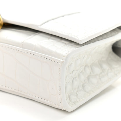 Balenciaga Shiny Calfskin Crocodile Embossed Hourglass Chain Bag White 6 of 11