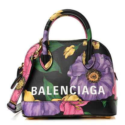 Balenciaga Smooth Calfskin Lush Floral Print XXS Ville Top Handle Bag Black Multicolor 1 of 12