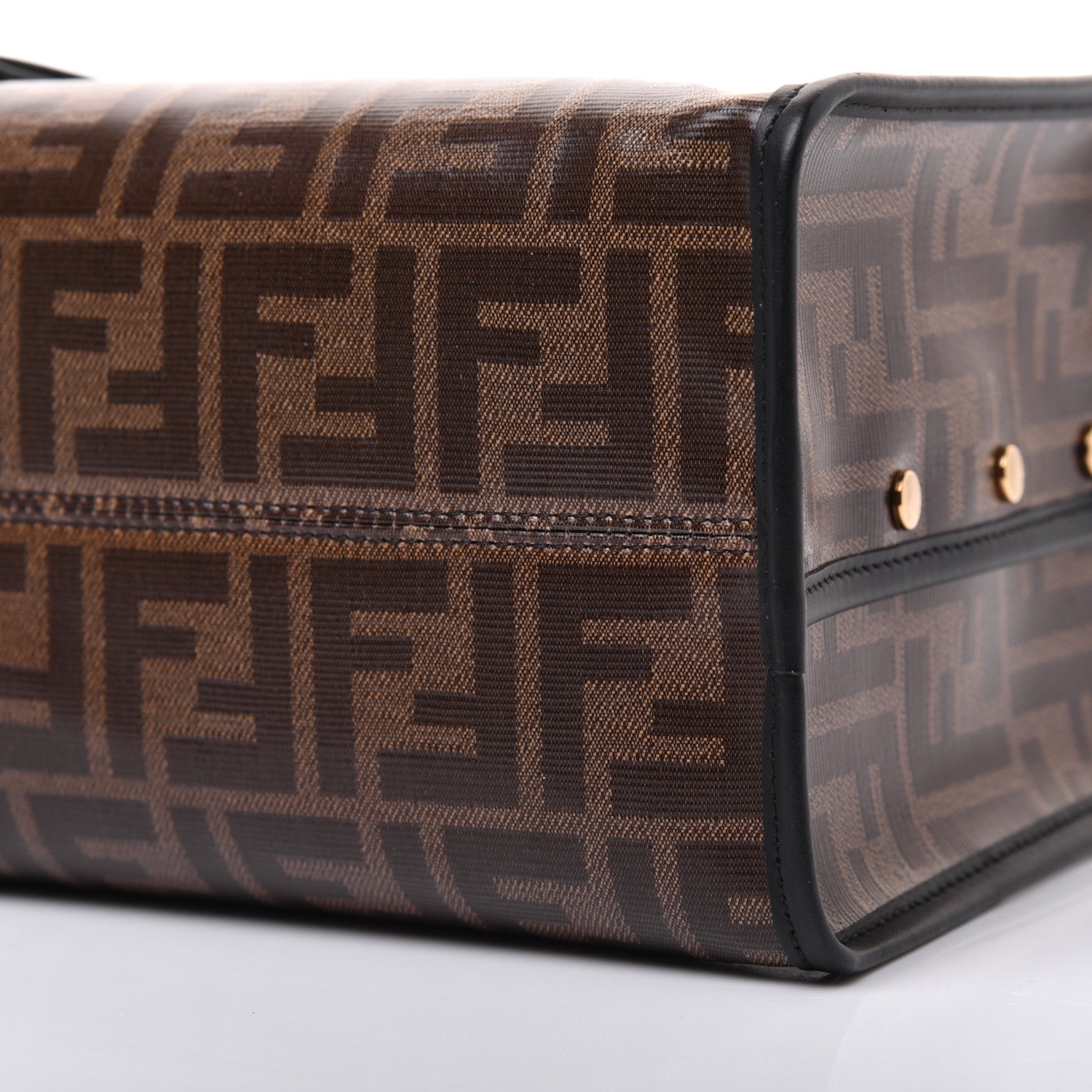Fendi Glazed Fabric Vitello Century FF 1974 Stamp Patch Mini Peekaboo Defender Cover Mogano Panna Black 7 of 15