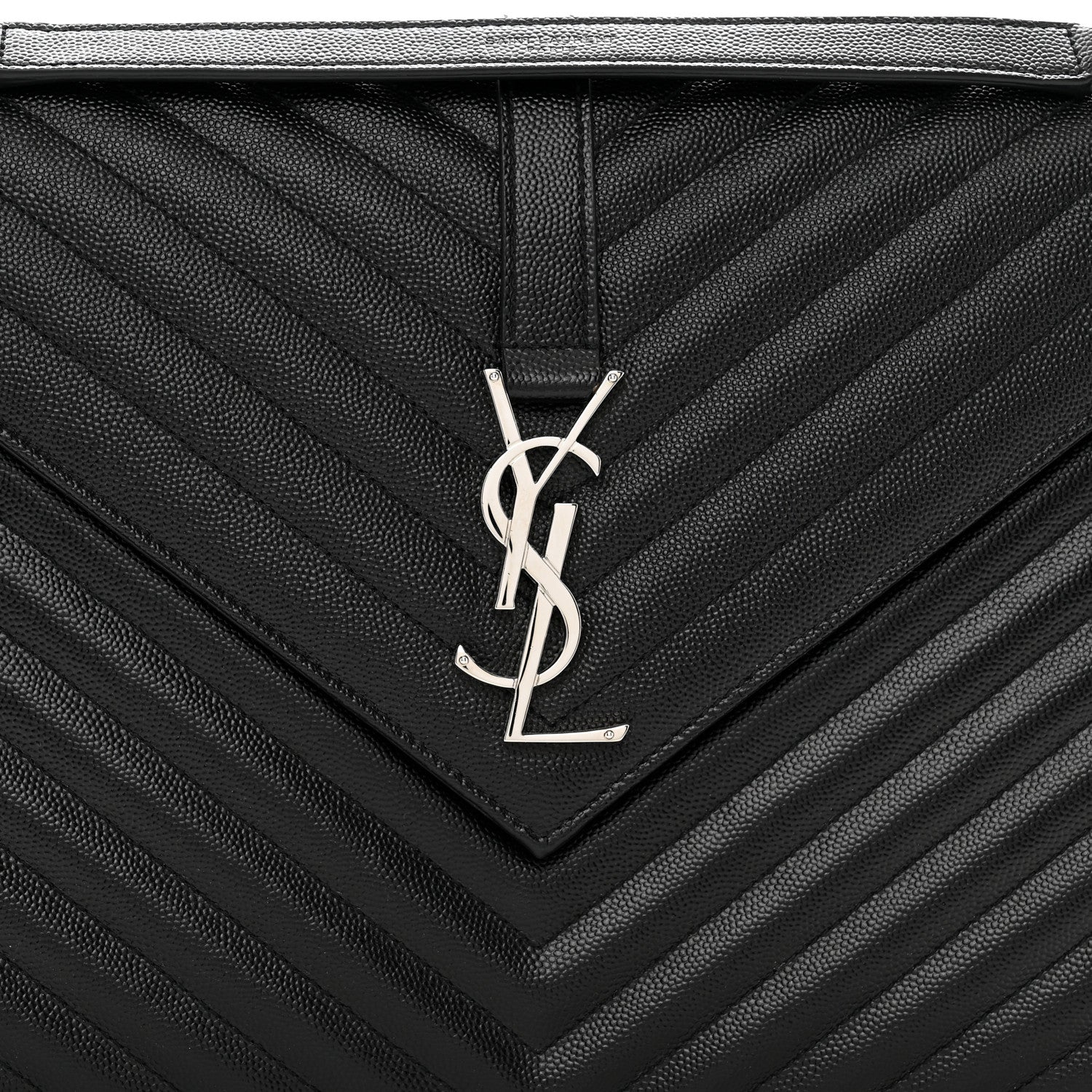 Saint Laurent Grain De Poudre Matelasse Chevron Large Monogram Satchel Black 5 of 10