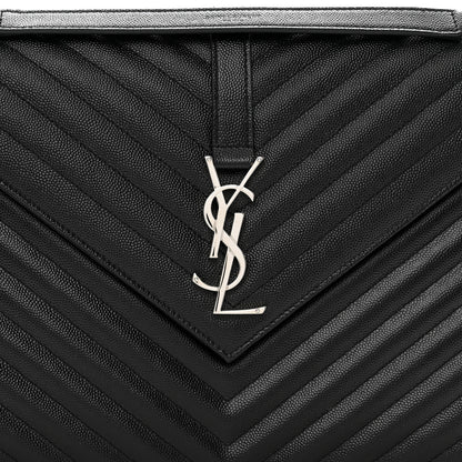 Saint Laurent Grain De Poudre Matelasse Chevron Large Monogram Satchel Black 5 of 10