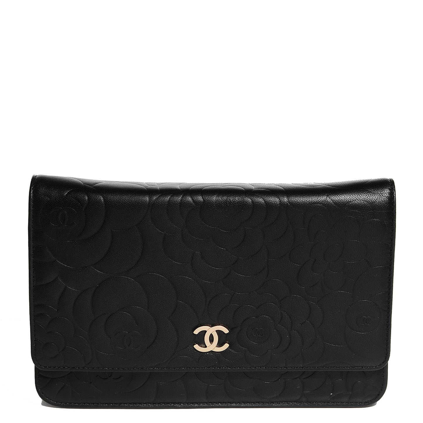 Lambskin Camellia Wallet on Chain WOC Black