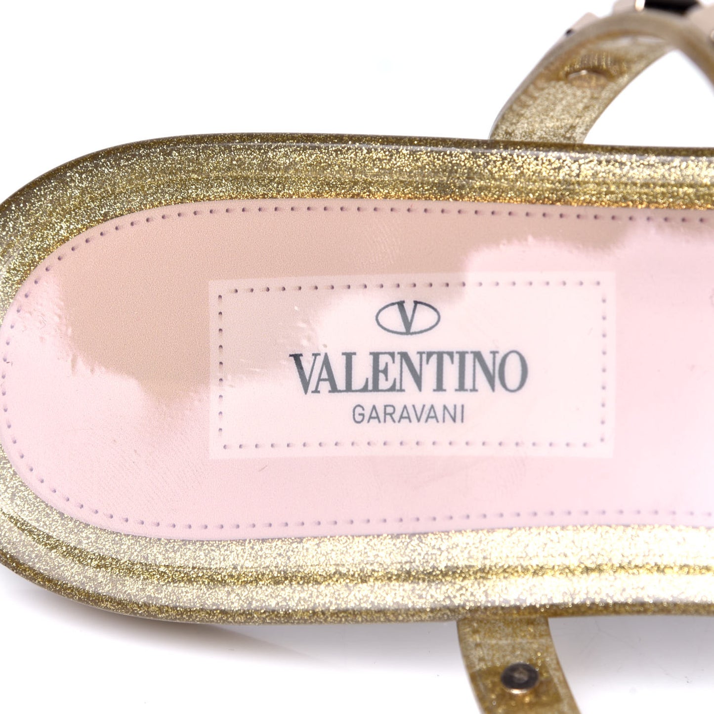 PVC Jelly Glitter Rockstud Caged Flat Thong Sandals 39 Oro
