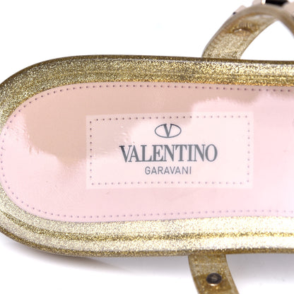 Valentino Garavani PVC Jelly Glitter Rockstud Caged Flat Thong Sandals 39 Oro 6 of 6
