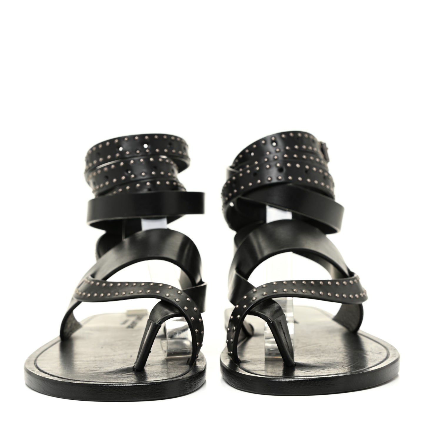 Calfskin Culver Studded Flat Sandals 37 Black