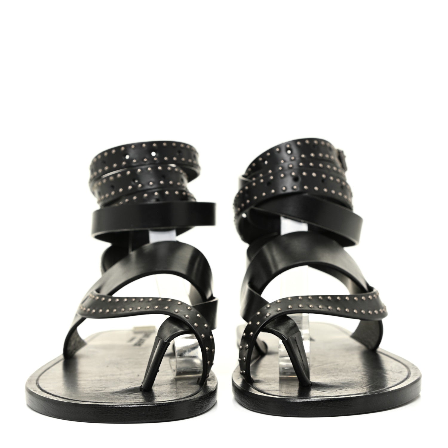 Saint Laurent Calfskin Culver Studded Flat Sandals 37 Black 2 of 12