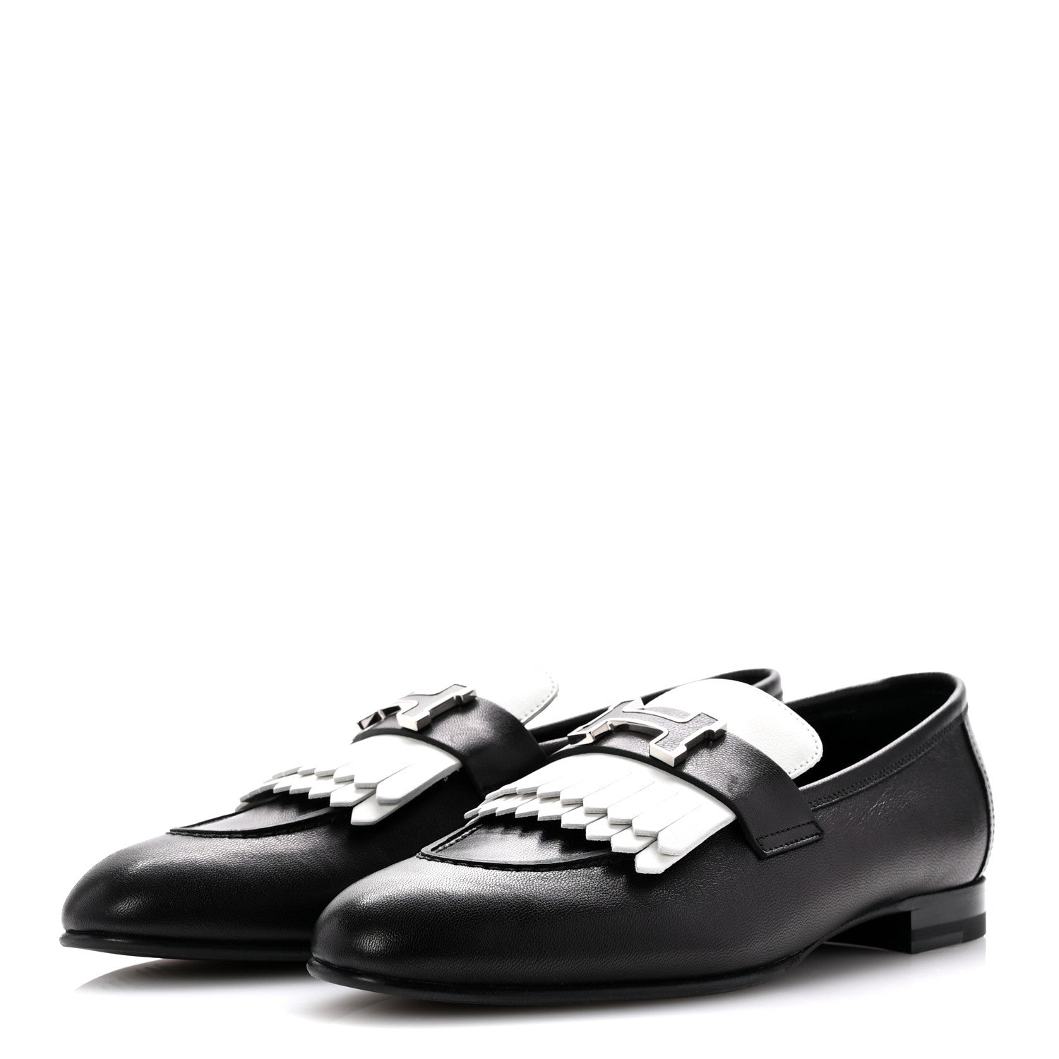 Hermes Goatskin Womens Royal Loafers 37.5 Black White 4 of 10