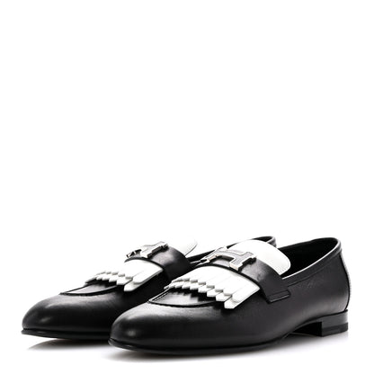 Hermes Goatskin Womens Royal Loafers 37.5 Black White 4 of 10