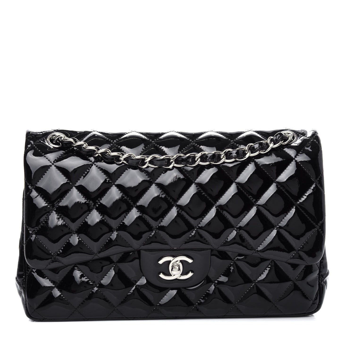 Patent Quilted Jumbo Double Flap Black