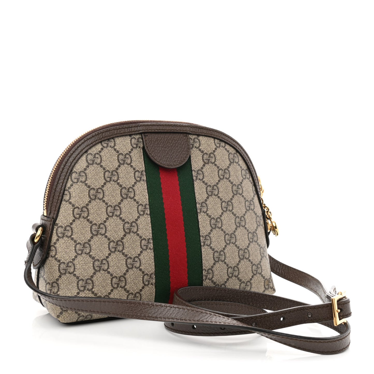 GG Supreme Monogram Textured Dollar Calfskin Web Small Ophidia Dome Shoulder Bag Beige Ebony New Acero
