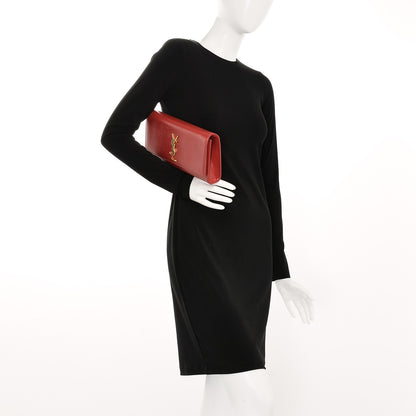 Saint Laurent Patent Grain de Poudre Classic Monogram Clutch Red 2 of 7