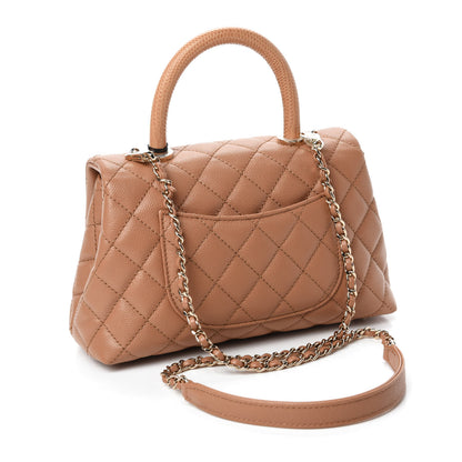 Chanel Caviar Quilted Lizard Embossed Mini Coco Handle Flap Brown 3 of 10