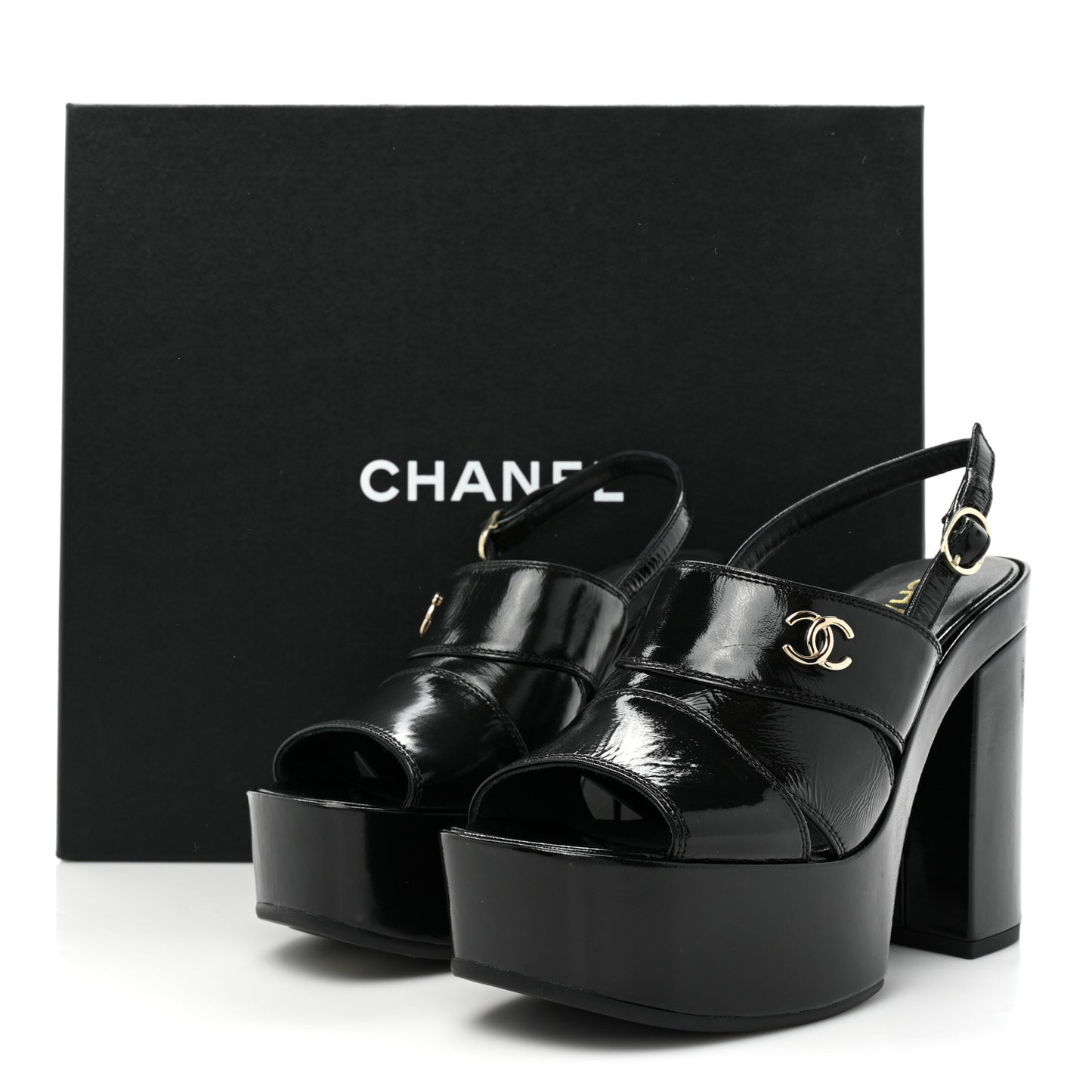 Crumpled Patent Lambskin Platform Sandals 36 Black