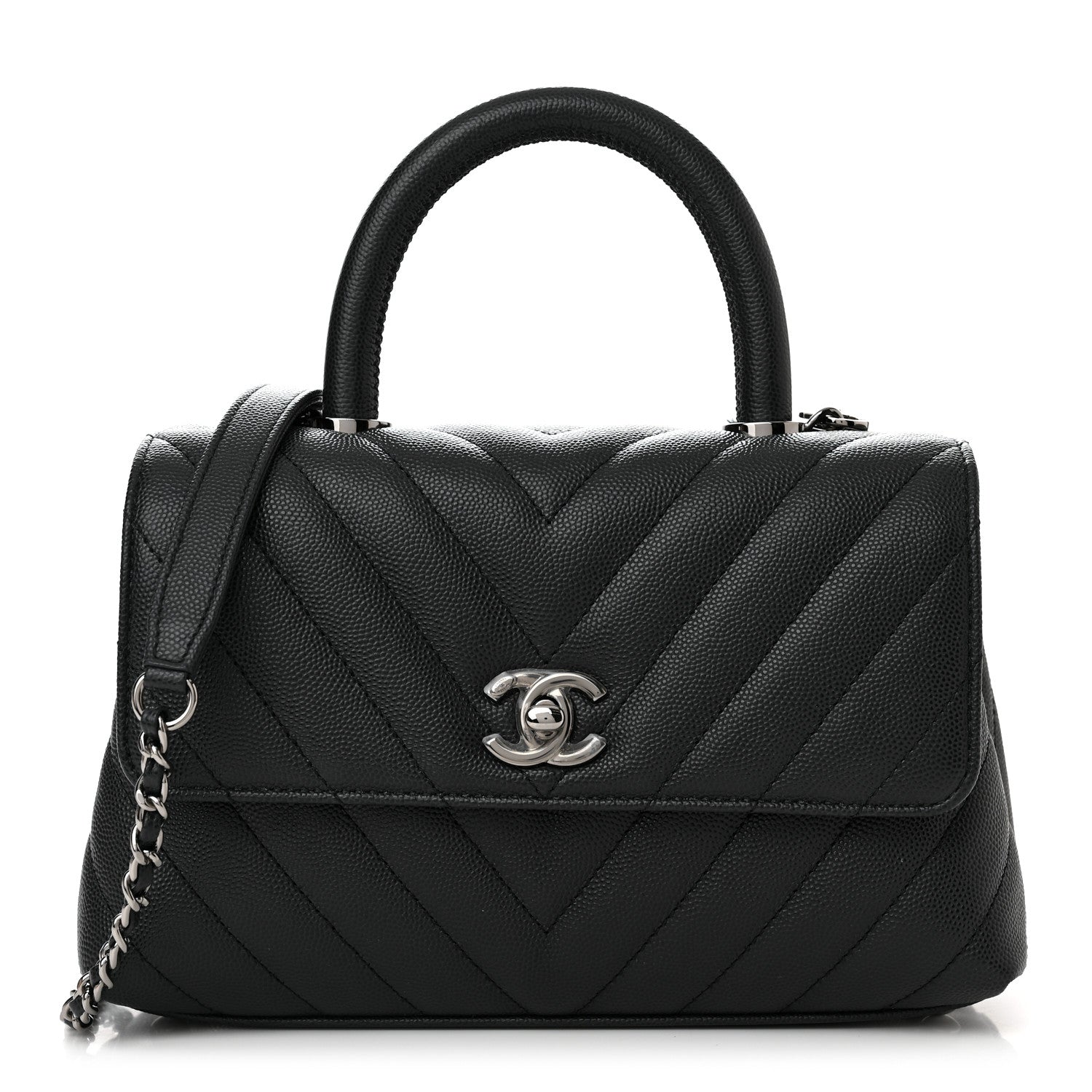 Chanel Caviar Chevron Quilted Mini Coco Handle Flap Dark Grey 1 of 11
