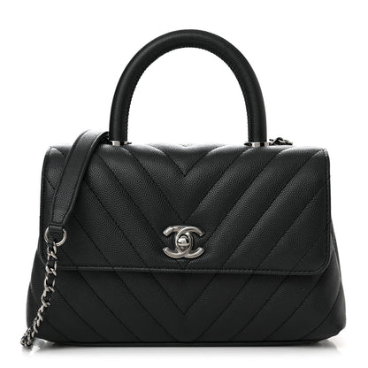 Chanel Caviar Chevron Quilted Mini Coco Handle Flap Dark Grey 1 of 11
