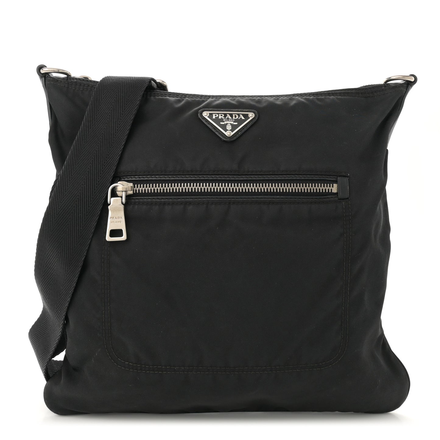 Nylon Flat Messenger Bag Black