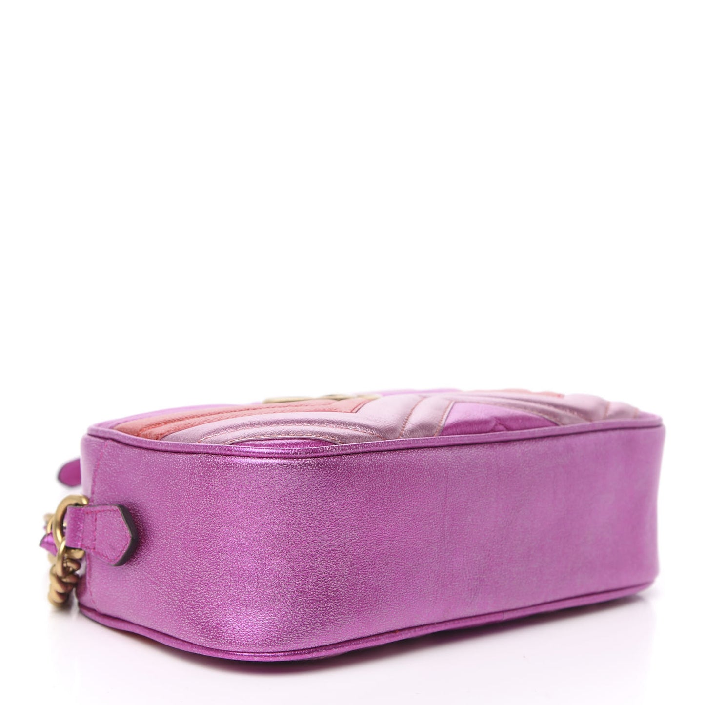 Laminated Nappa Matelasse Small GG Marmont Chain Shoulder Bag Fuxia Rosso Rosa