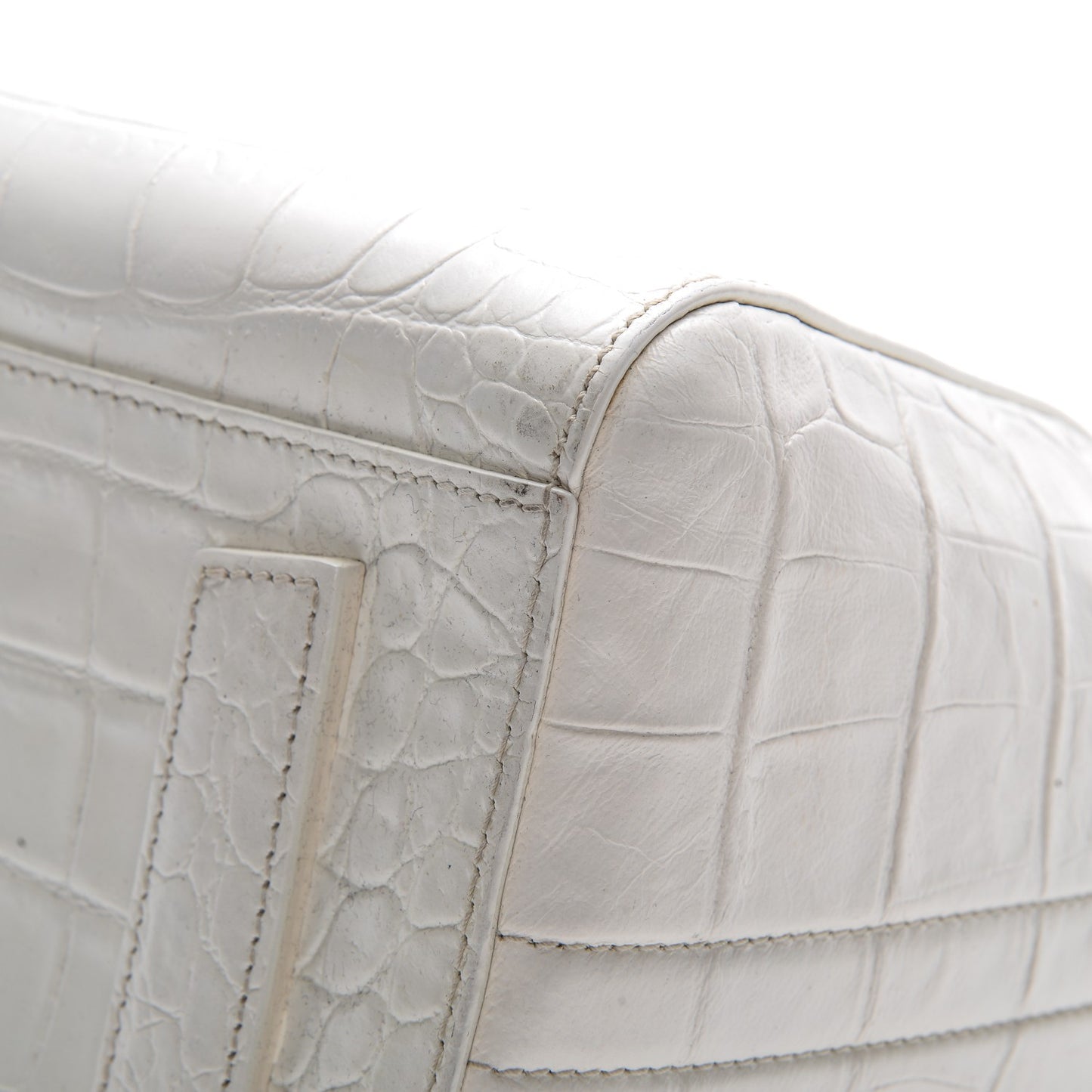 Calfskin Crocodile Embossed Small Antigona White