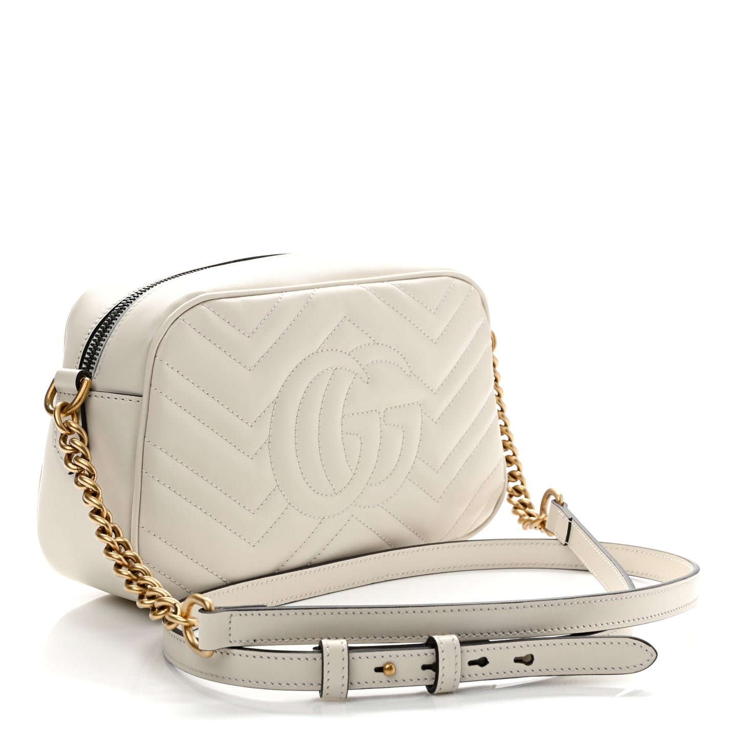 Calfskin Matelasse Small GG Marmont Chain Shoulder Bag White