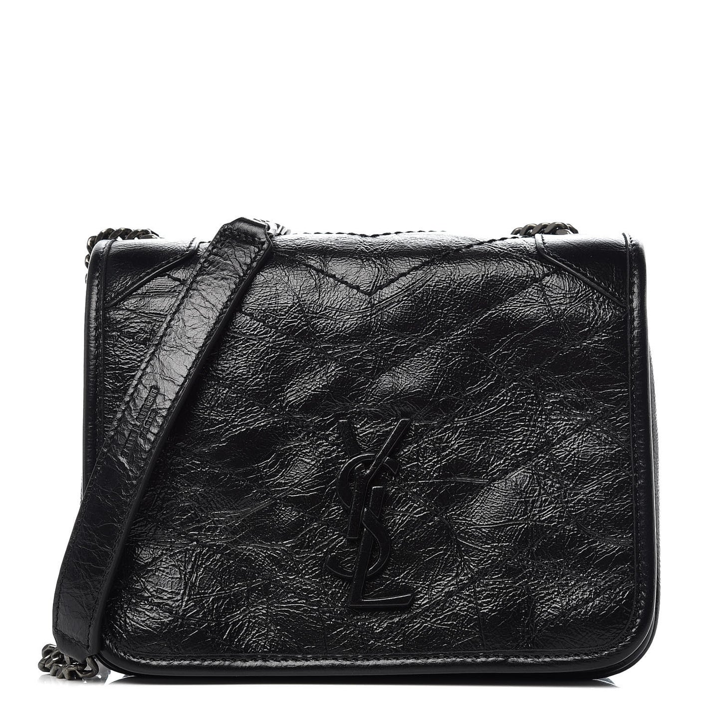 Crinkled Calfskin Matelasse Monogram Niki Chain Wallet Black