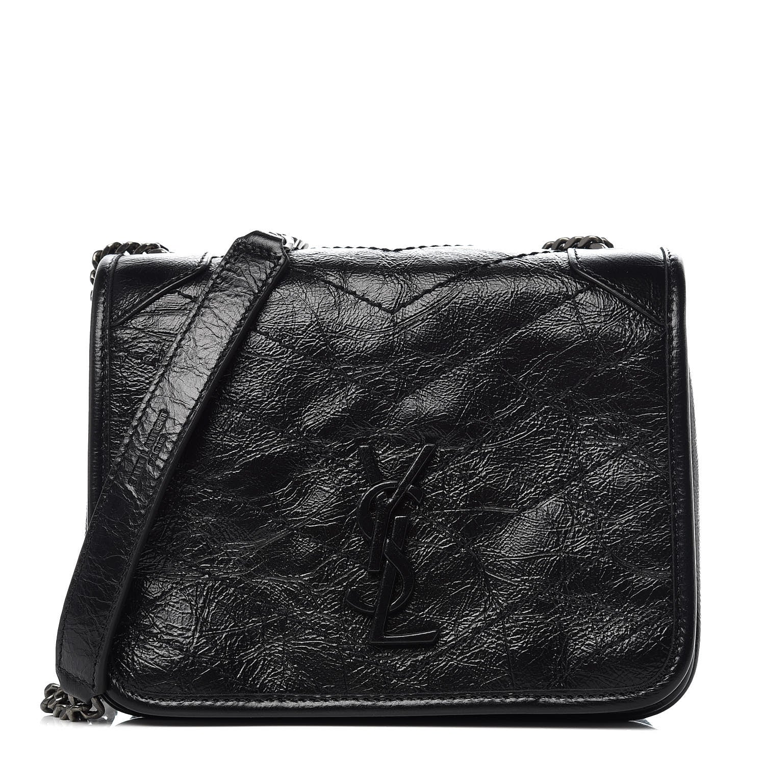 Saint Laurent Crinkled Calfskin Matelasse Monogram Niki Chain Wallet Black 1 of 9