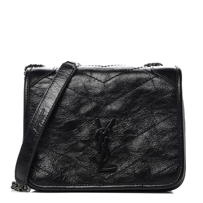 Saint Laurent Crinkled Calfskin Matelasse Monogram Niki Chain Wallet Black 1 of 9