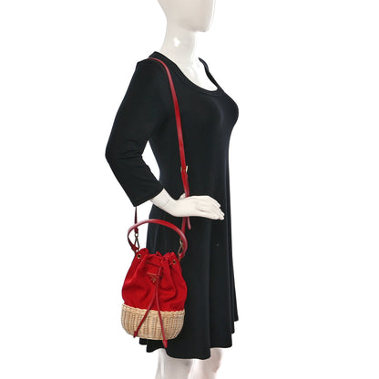 Prada Wicker Canvas Bucket Bag Rosso 2 of 9