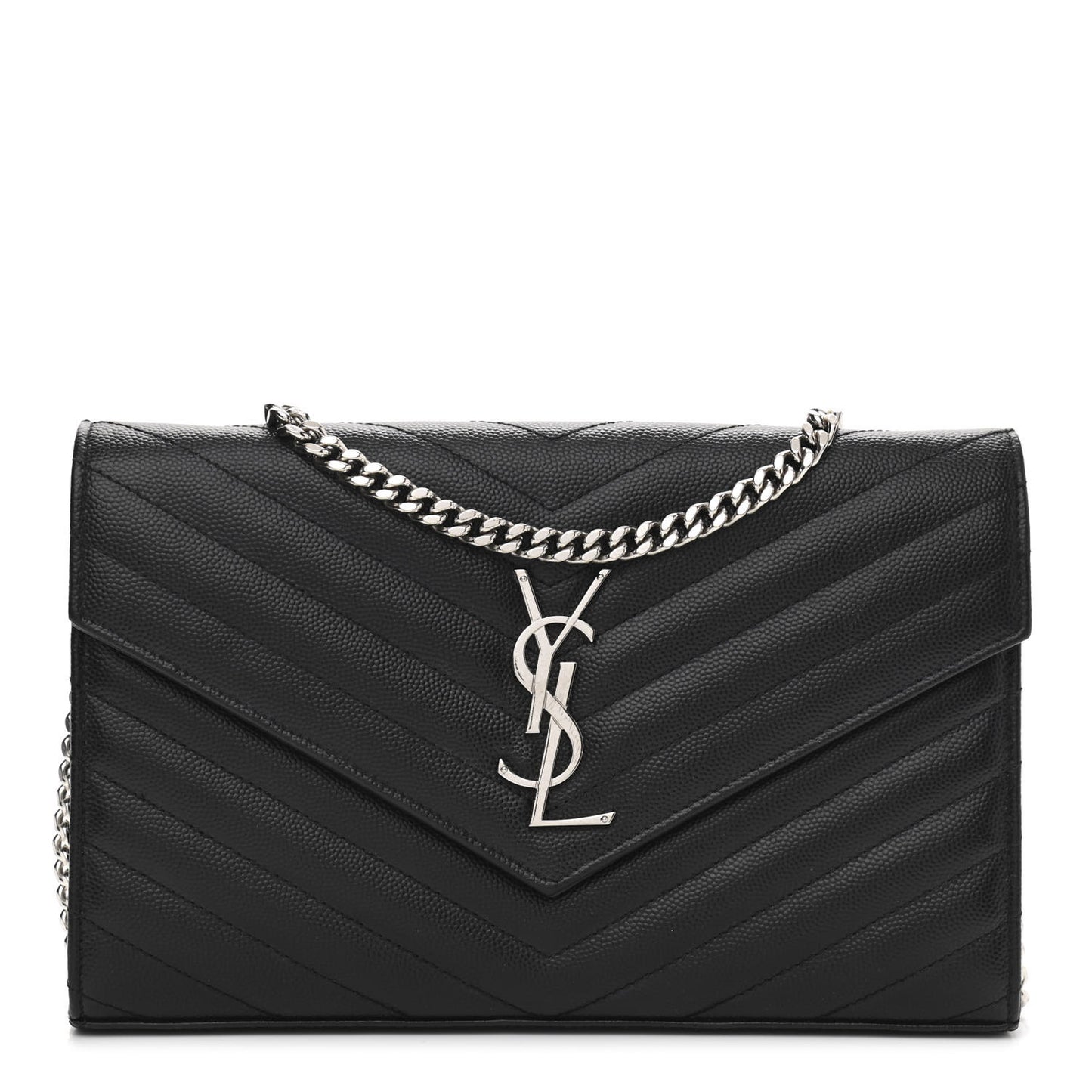 Grain De Poudre Matelasse Chevron Monogram Chain Wallet Black