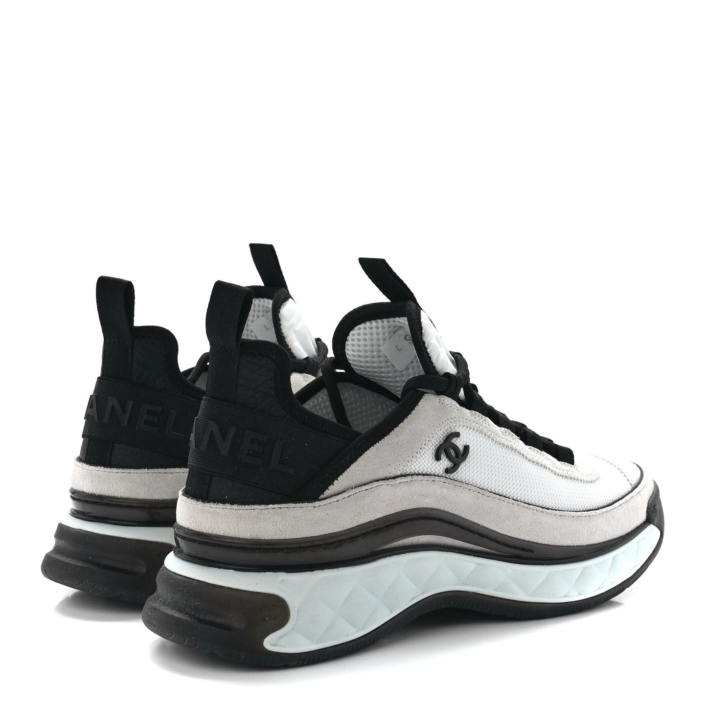 Velvet Calfskin Mixed Fibers CC Sneakers 39.5 Ivory Black