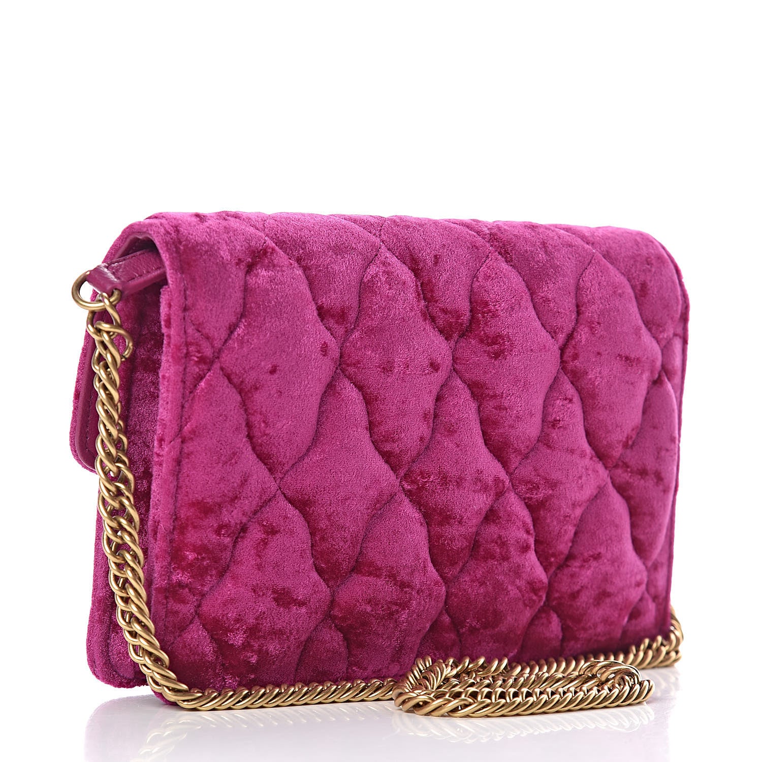 Balenciaga Crushed Velvet Crystal Mattress Quilted BB Wallet On Chain Fuchsia 3 of 9