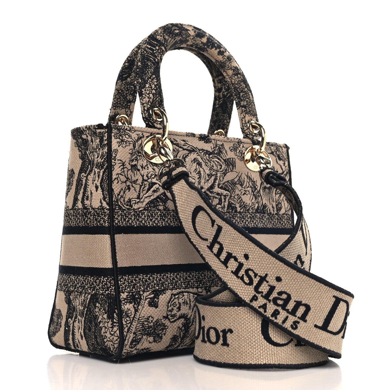 Christian Dior Toile De Jouy Embroidered Medium Lady D-Lite Beige Mullticolor 2 of 9