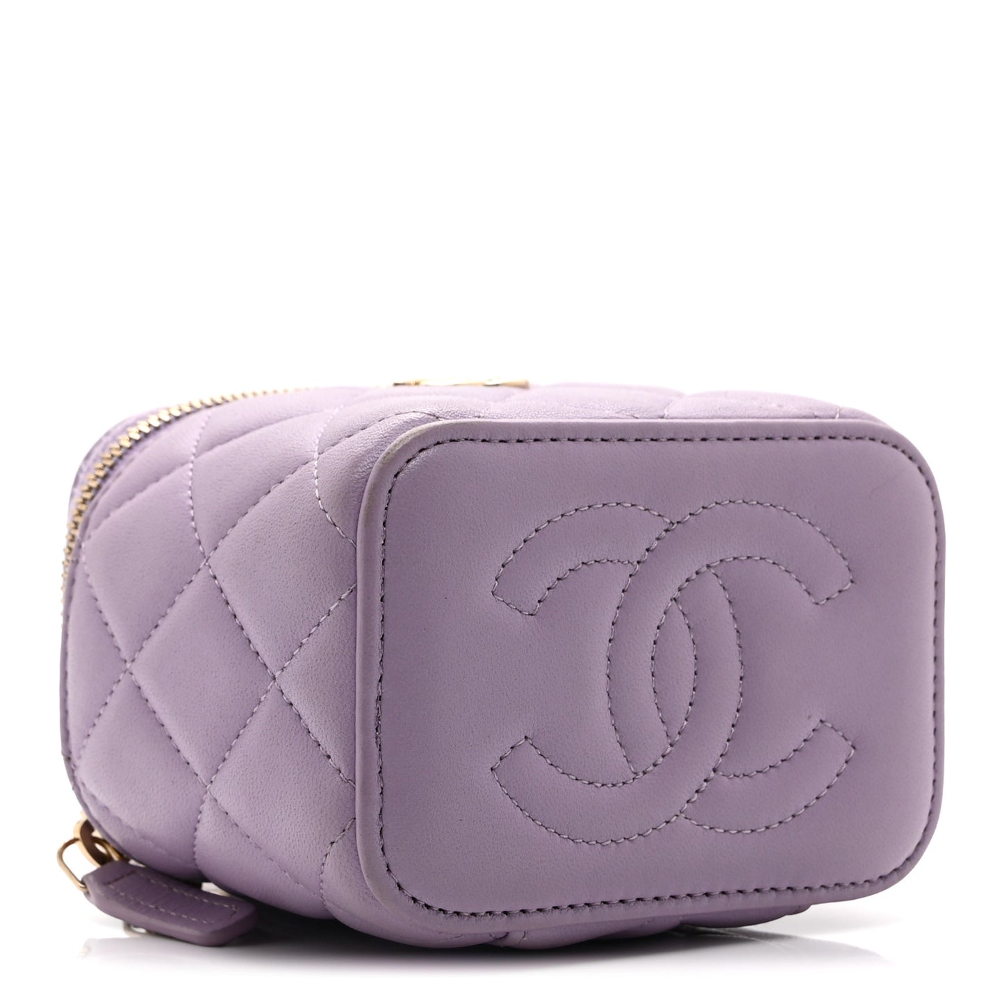 Lambskin Quilted Top Handle Mini Vanity Case With Chain Light Purple