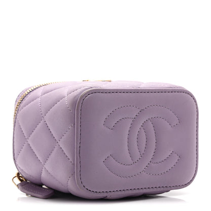 Chanel Lambskin Quilted Top Handle Mini Vanity Case With Chain Light Purple 4 of 11