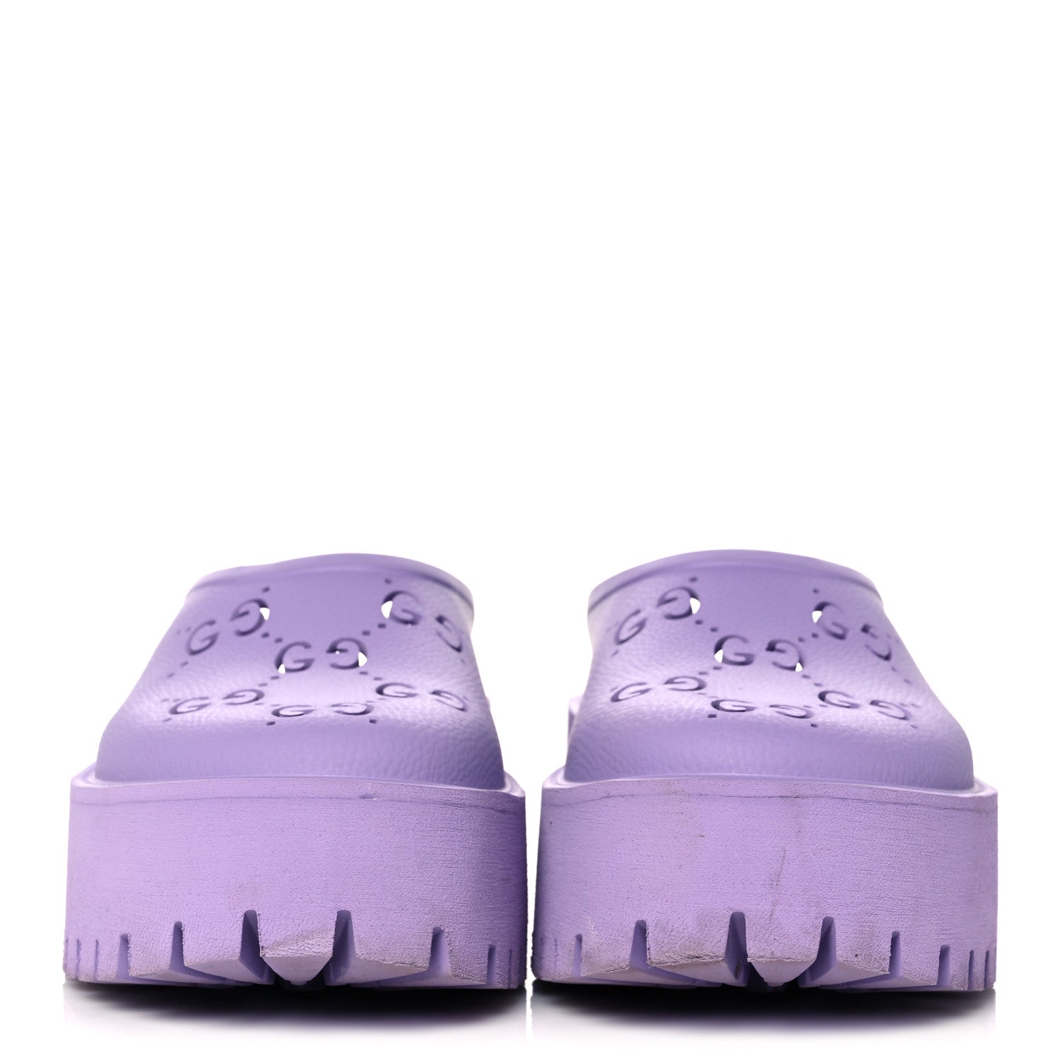 Gucci Rubber GG Monogram Perforated Elea Platform 55mm Lug Sole Sandals 40 Lapis 2 of 11