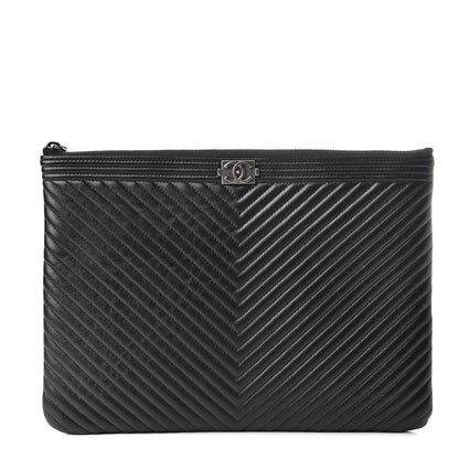 Chanel Calfskin Chevron Boy Zip Pouch Black 1 of 8