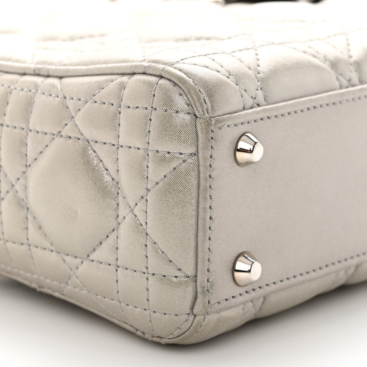 Metallic Nubuck Cannage Mini Lady Dior Silver