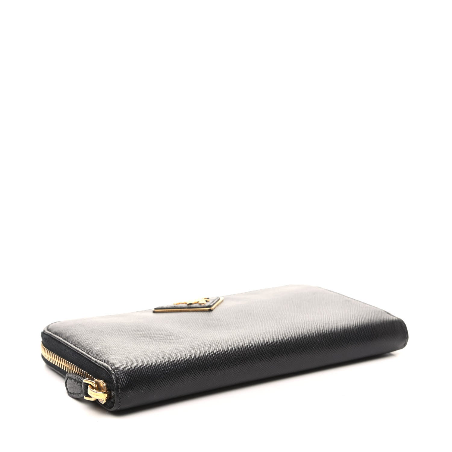 Prada Saffiano Triangle Zip Around Wallet Black 4 of 8