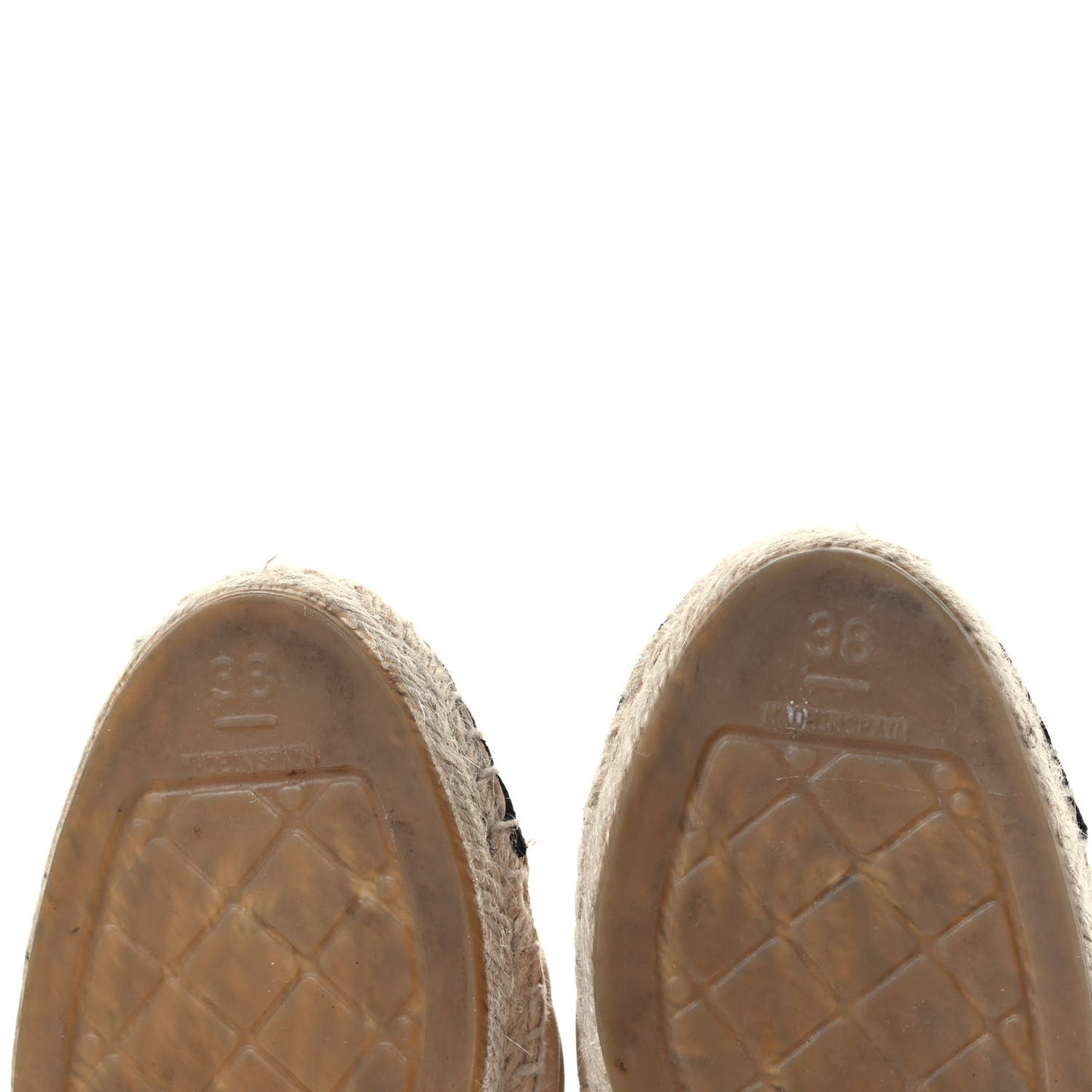 Lambskin Grosgrain Quilted CC Chain Espadrille Mules 38 Beige Black