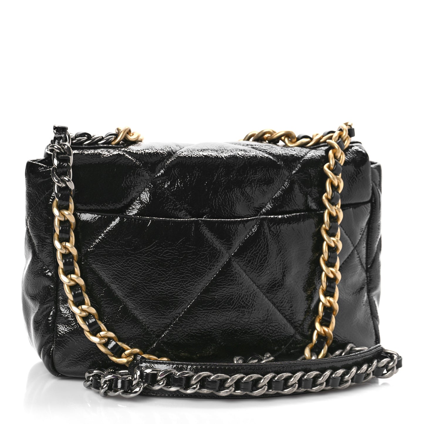 Shiny Crumpled Calfskin Quilted Medium Chanel 19 Flap Black