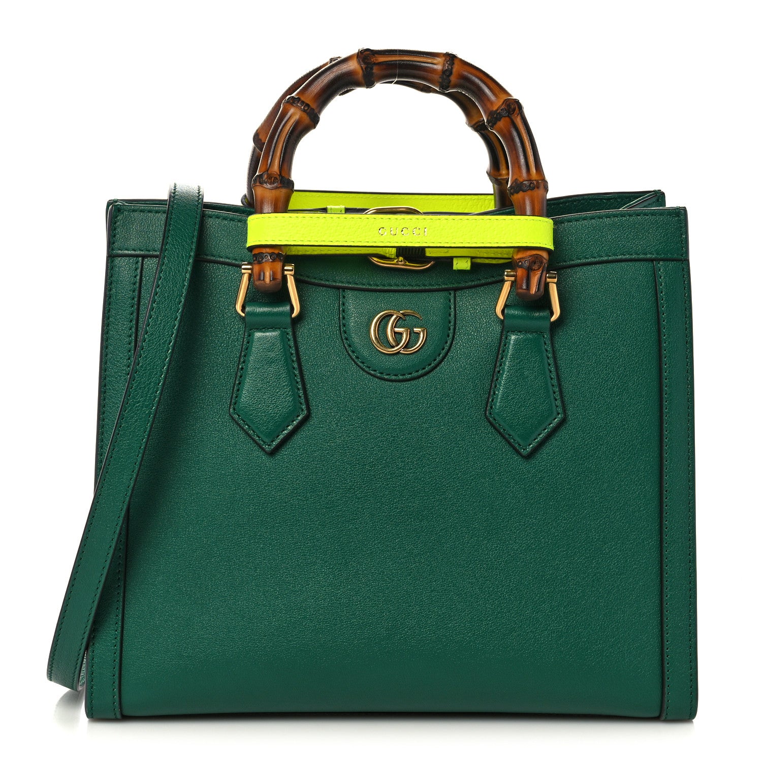 Gucci Wonka Grain Calfskin Small Diana Tote Bag Green Yellow Fluo 1 of 11