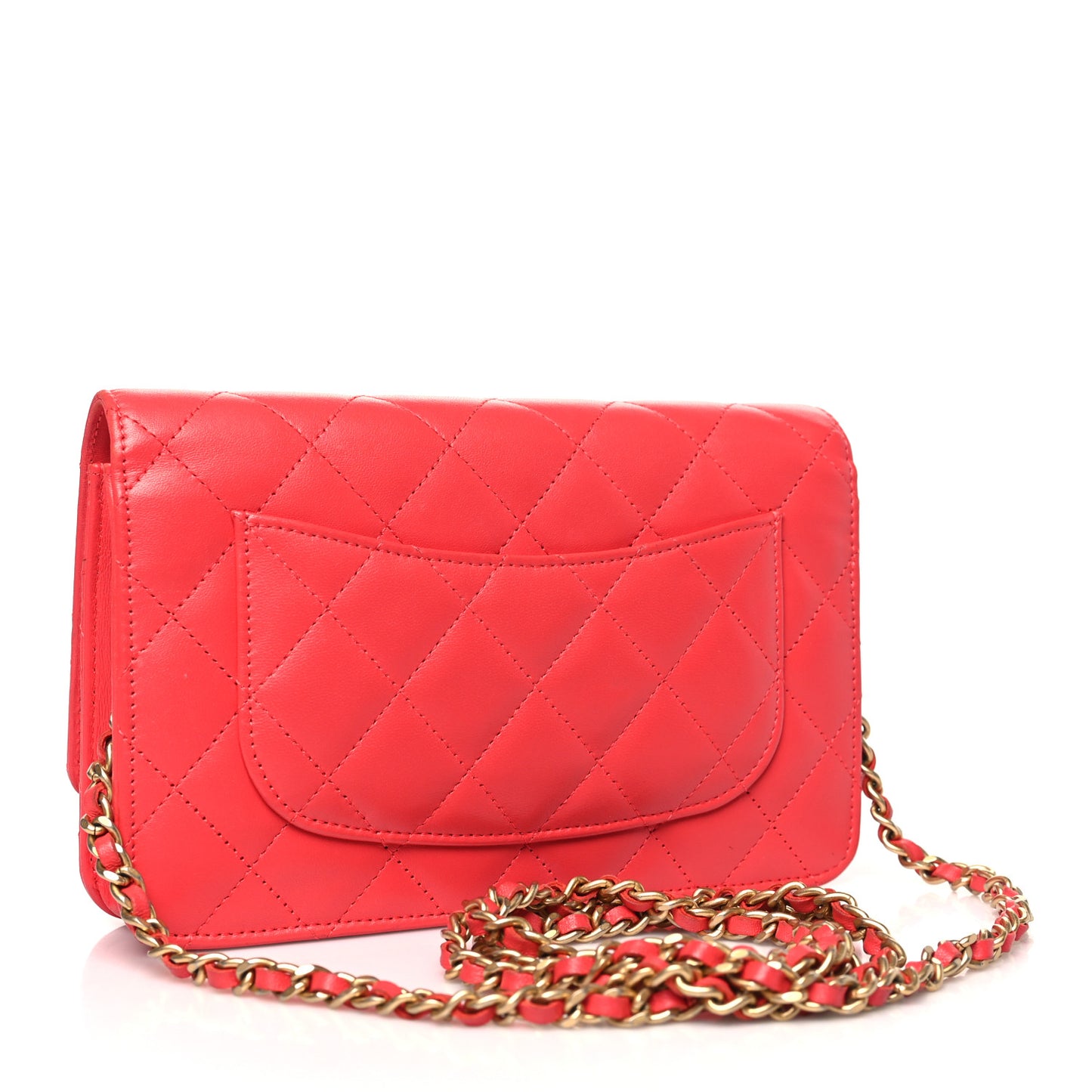 Lambskin Quilted Wallet On Chain WOC Light Red