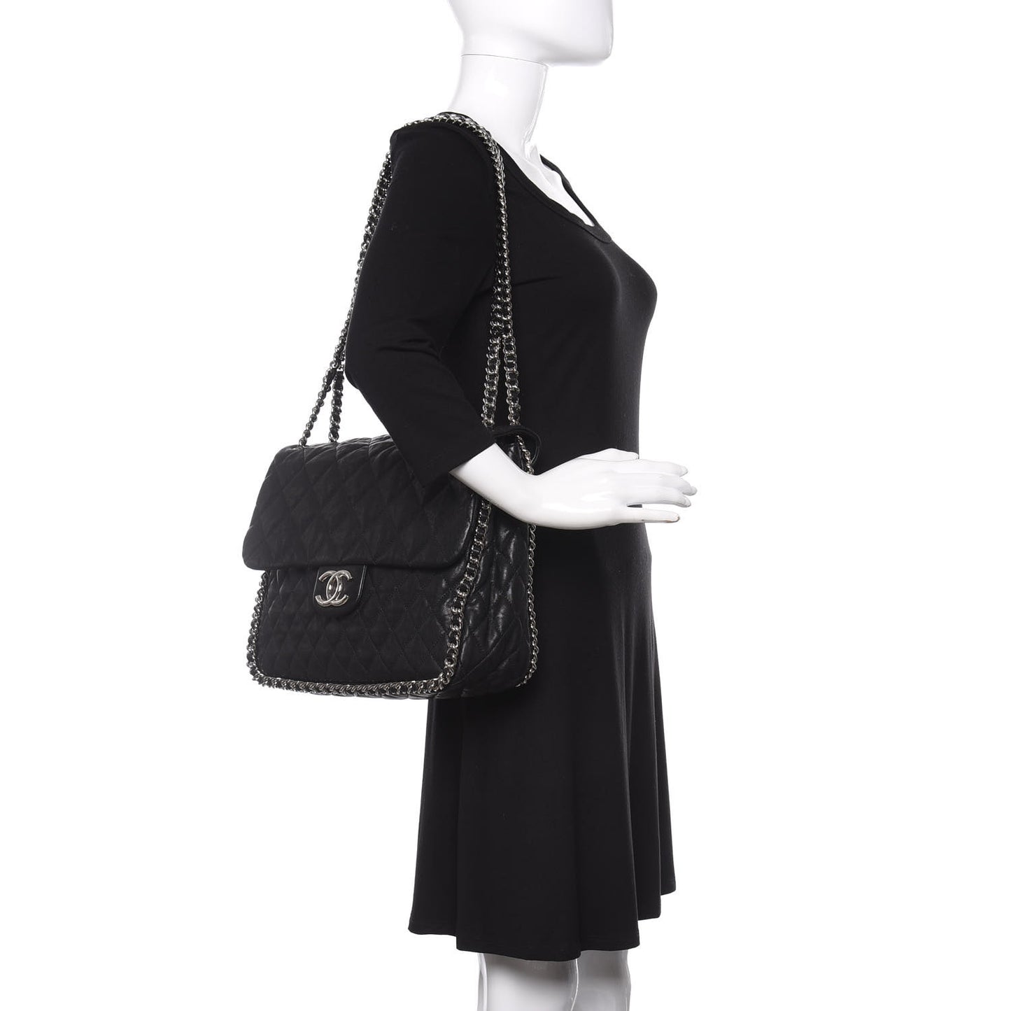 Washed Lambskin Quilted Maxi Chain Around Flap Black