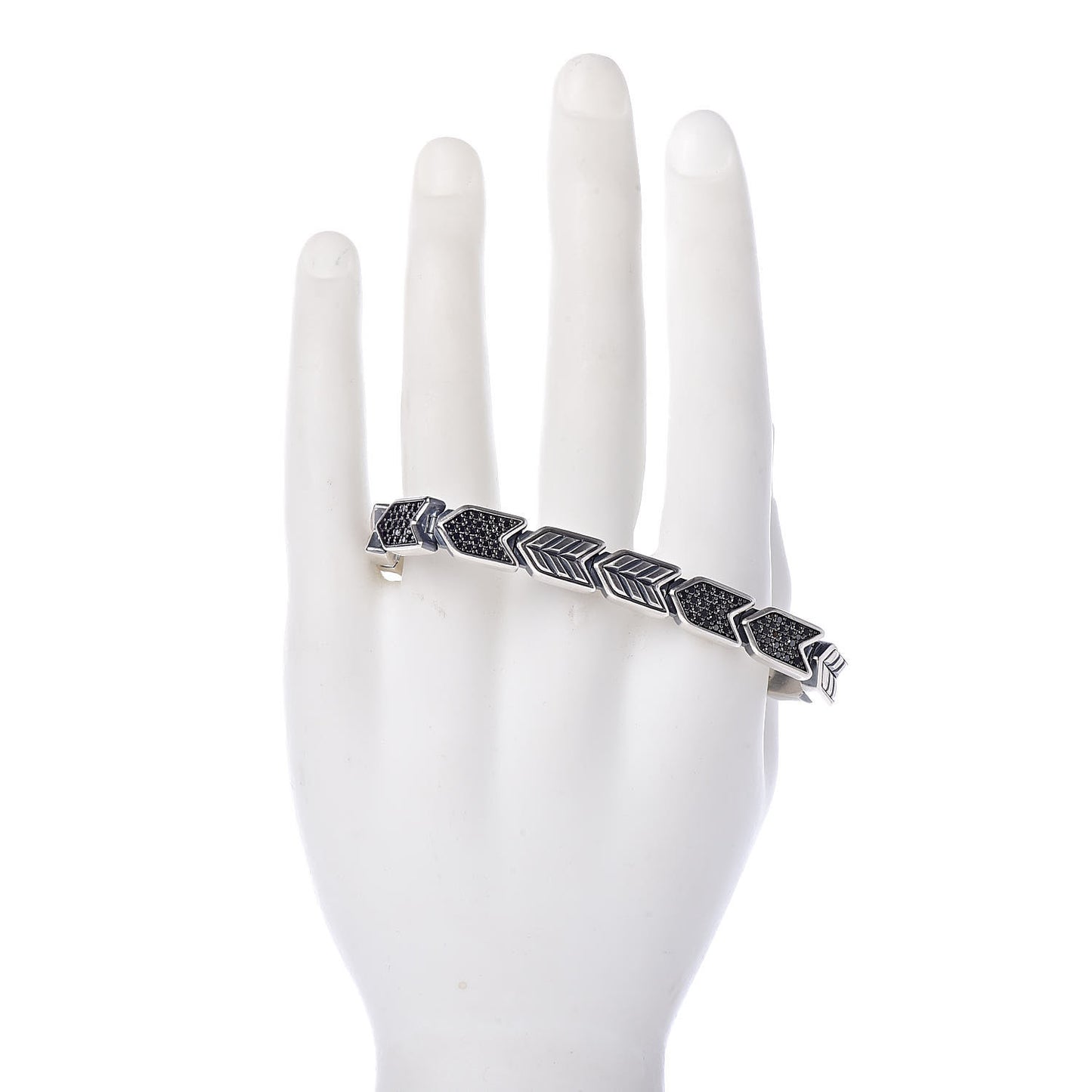 Sterling Silver Black Diamond 9mm Mens Chevron Link Bracelet