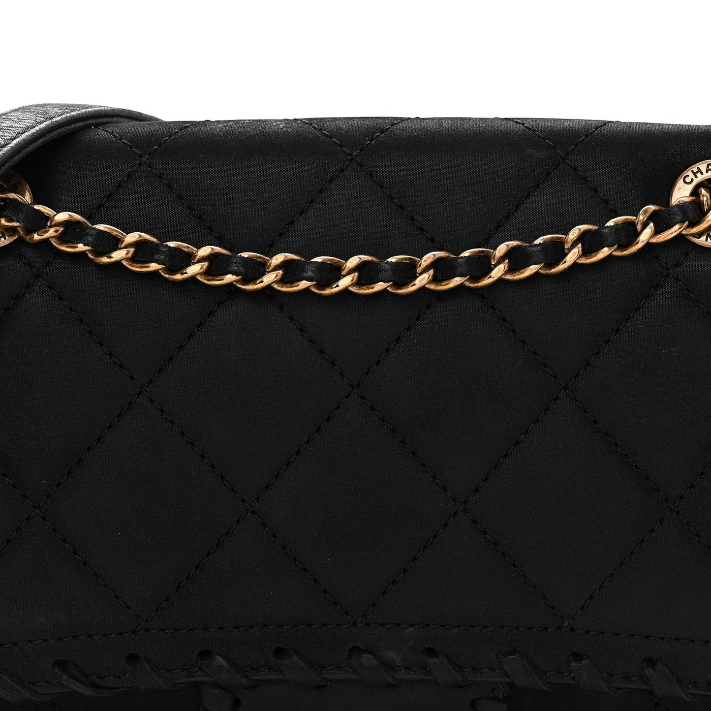 Iridescent Calfskin Small Happy Stitch Flap Black